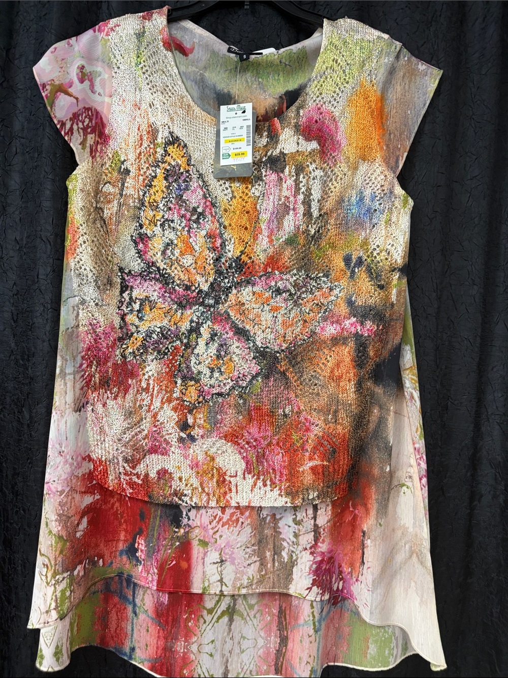Layered Butterfly Print Tunic in Multicolor- NWT